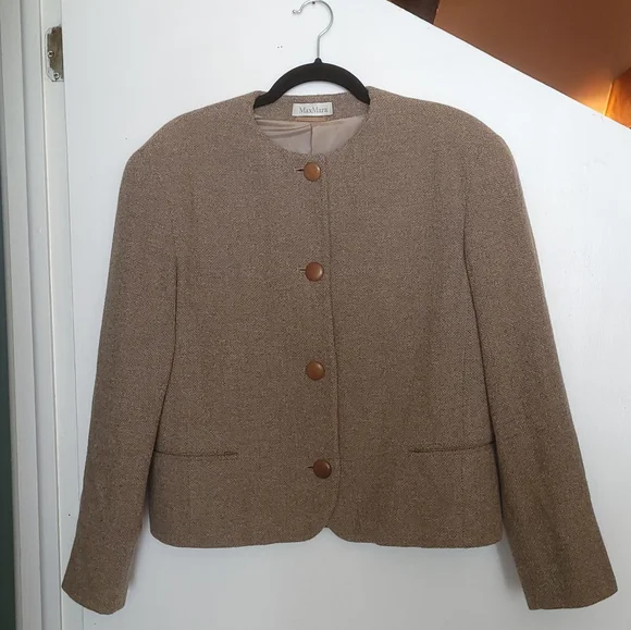 Vintage Max Mara light taupe brown grey wool jacket - Picture 2 of 10